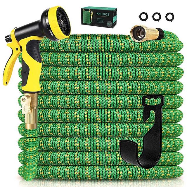 Knoikos Expandable Garden Hose 50ft - Expanding Water Hose with 10 Function Nozzle, Easy Storage Garden Water Hose