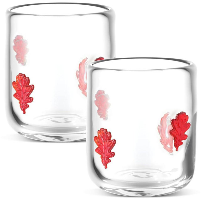 SiliFine Icon Juice Glasses, 14oz Stemless Wine Drinking Juice Glass Cup for Valentine Party Supplies Gift(2 Pcs,Maple Leaf)