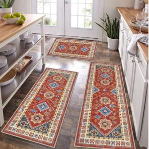 HEBE Boho Kitchen Rug Sets 3 Piece with Runner Non Slip Kitchen Rugs and Mats Washable Kitchen Mats for Floor Thick Kitchen Floor Mat Carpet Runner Rugs for Hallway Laundry Holiday Decor