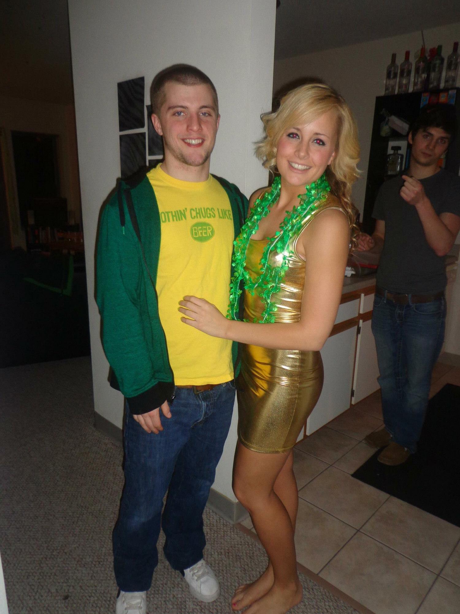 This was St. Patty’s Day back when I (Jessi) went to UW Madison and it was our first year dating