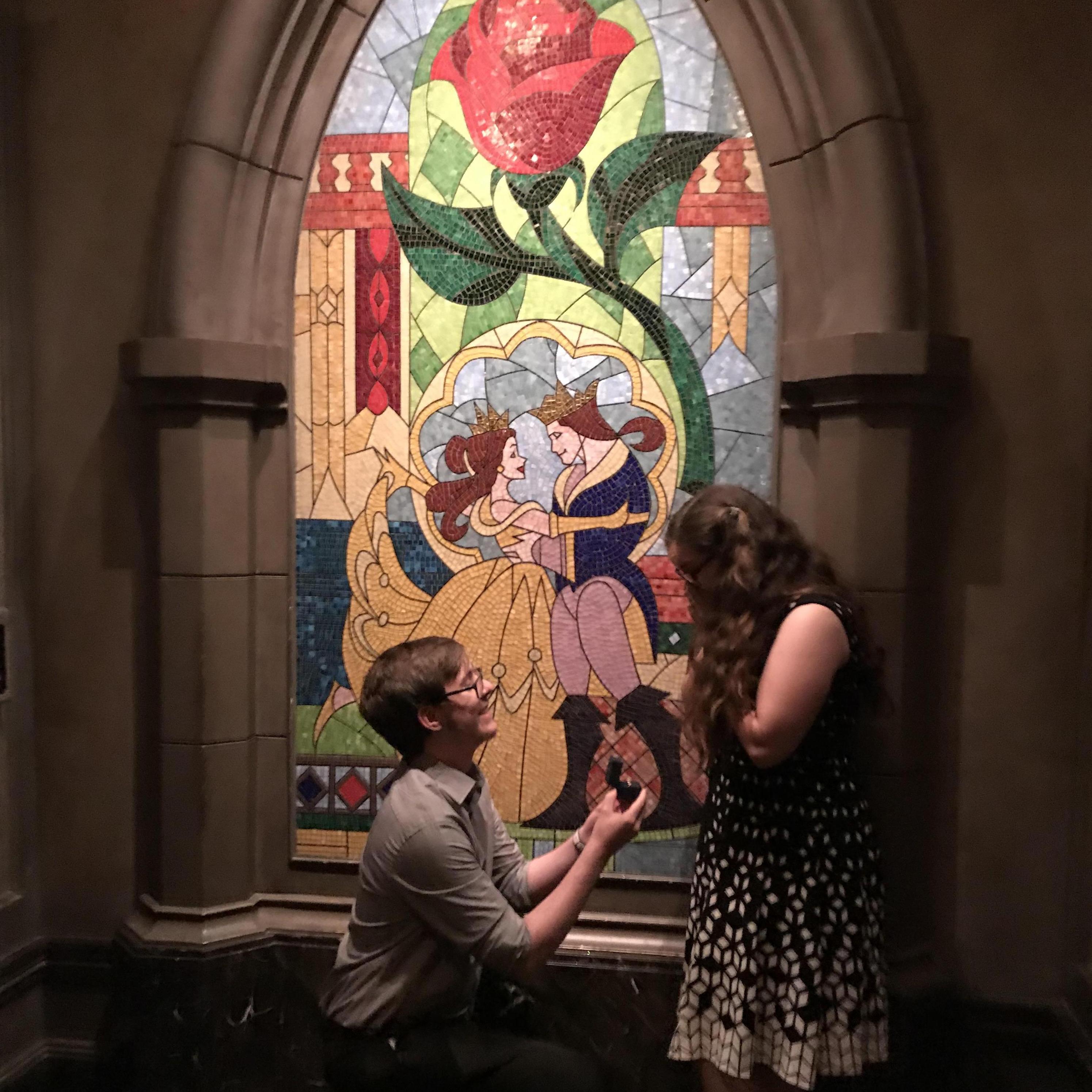 Evan "Popping the question" moments after our pictures being taken at dinner.
