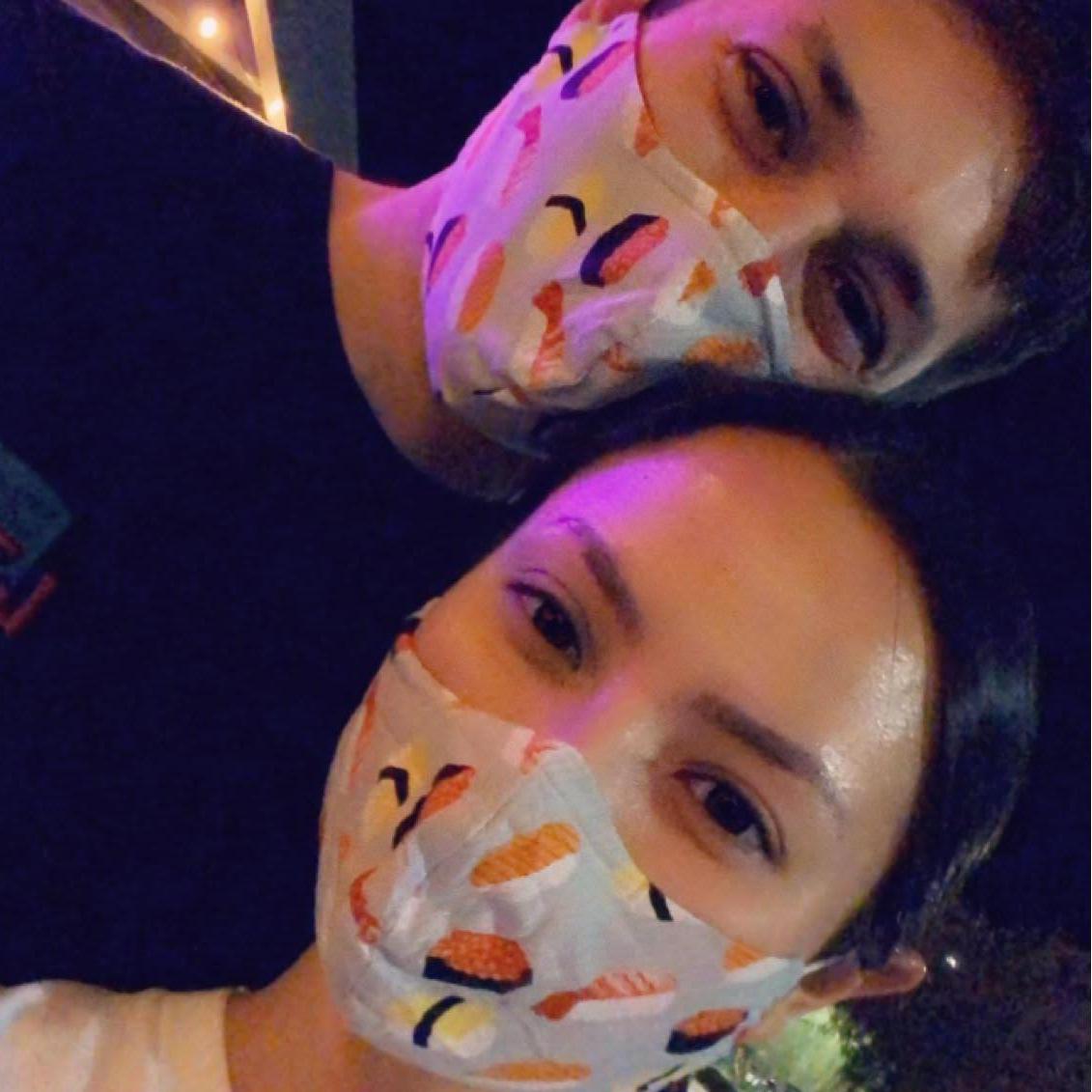 Matching masks with our favorite food to eat together, sushi.