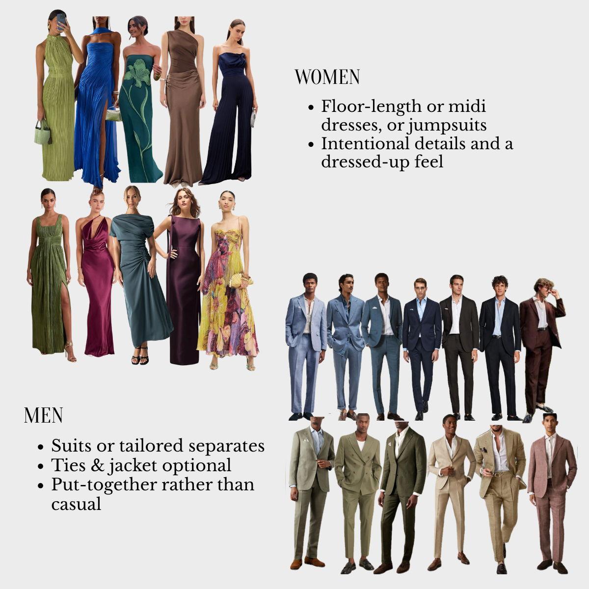 Women & Men guest attire descriptions and examples
