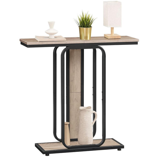HOOBRO Narrow Console Table, 29.5" Small Entryway Table, 2-Tier Modern Couch Table Behind Sofa, for Living Room, Hallway, Foyer, Bedroom, Greige and Black BG68XG01