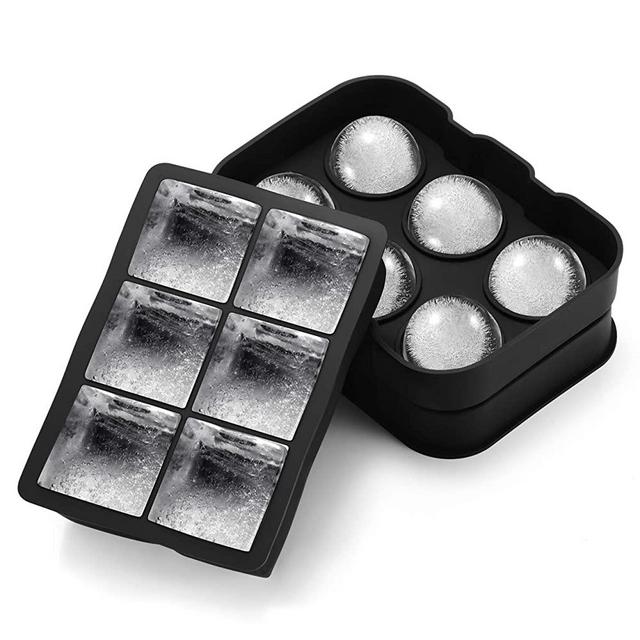 OMORC Ice Cube Trays, Silicone Ice Ball Maker Easy Release Food Grade Flexible Stackable Safe Ice Cube Molds 6 Cavity for Whiskey, Cocktails, Baby Food, Reusable and BPA Free, Pack of 2