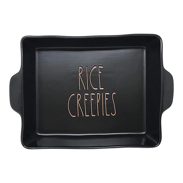 Rae Dunn Ceramic Halloween Baker (Rectangular/12 in W x 9 in L, Rice Creepies/Black)