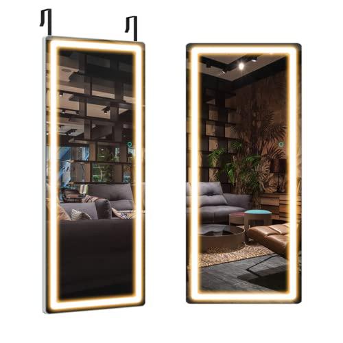 Full Length Mirror Lighted 40"x18", LED Wall Mounted Mirror, Door Hanging Mirror with Lights, Full Body Mirror, Makeup Dressing Mirror with Dimming & 3 Color Modes