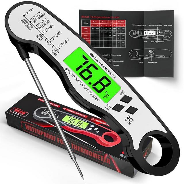 Meat Thermometer Digital - Fast Instant Read Food Thermometer for Cooking, Candy Making, Outside Grill, IP67 Waterproof Kitchen Thermometer with Backlight, Stocking Stuffers for Men - Black