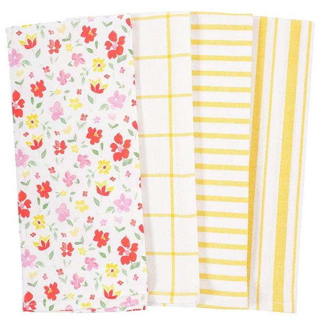 KAF Home Pantry Floral All Over Kitchen Dish Towel Set of 4, 100-Percent Cotton, 18 x 28-inch