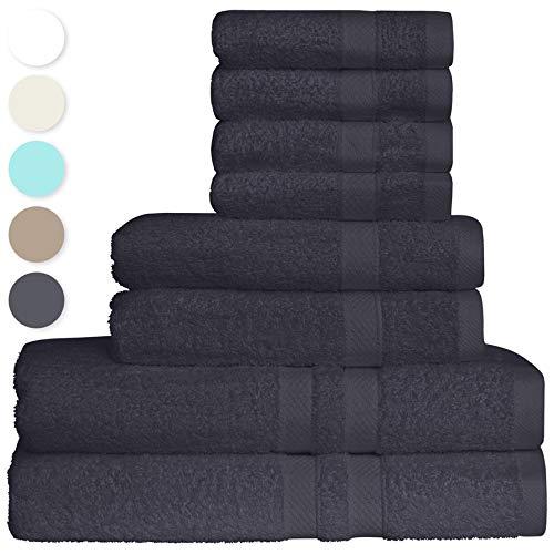 GREEN LIFESTYLE Luxury 8-Piece Towel Set Includes 2 Extra Large Bath Towels, 2 Hand Towels, and 4 Washcloths Ringspun Cotton is Extra Absorbent and Super Soft (Dark Grey)