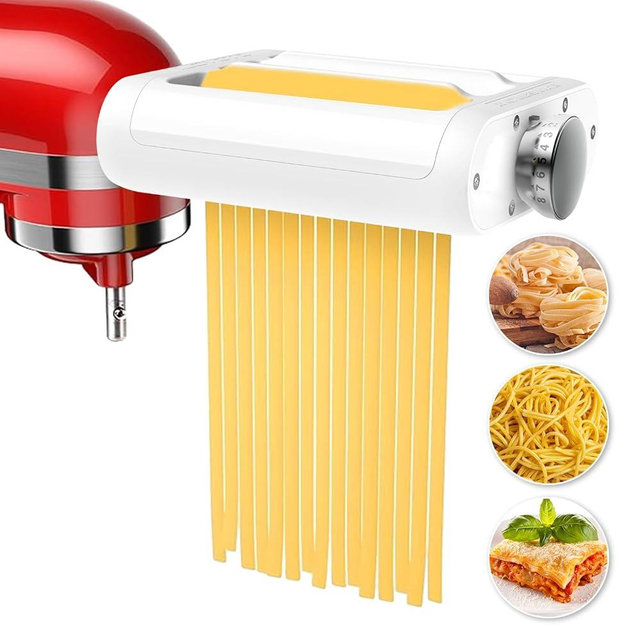 Pasta Maker Machine - Electric Pasta Makers Attachment Set 3-in-1 for KitchenAid Stand Mixers Noodle Maker Kit Included Sheet Roller, Spaghetti & Fettuccine Cutter Maker Homemade Fresh Pasta