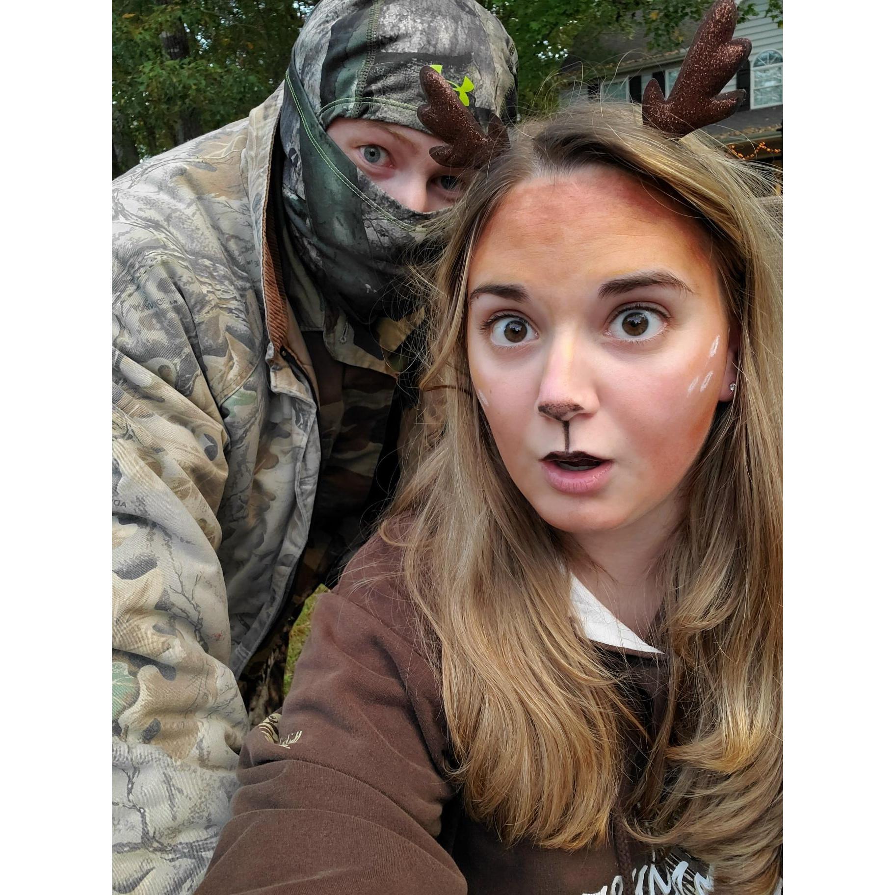 A hunter and his deer Halloween costume.