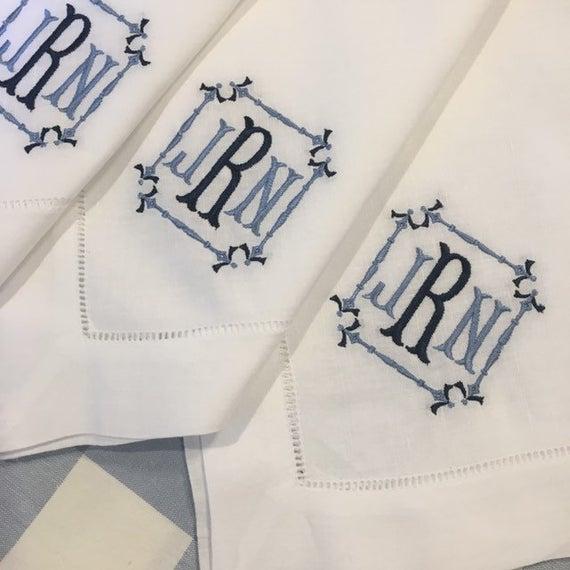 Monogrammed Linen Dinner Napkin - Embroidered Table Linens