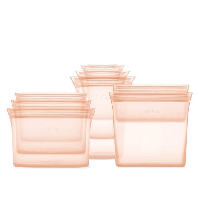 Zip Top Reusable 100% Platinum Silicone Containers - Full Set of 8 - Peach