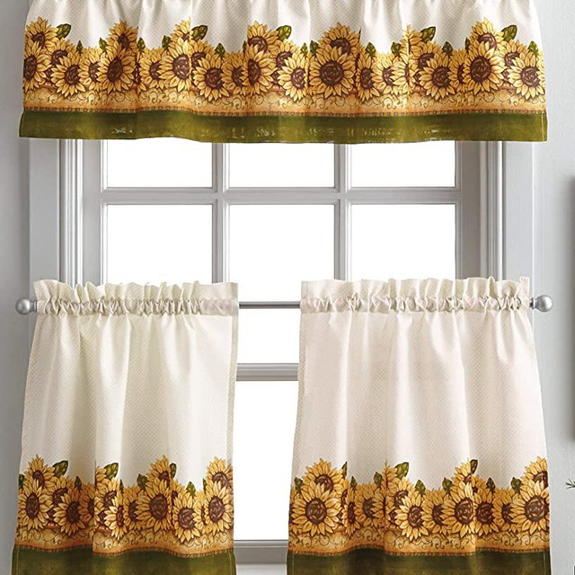 Curtainworks Sunflower Garden Window Kitchen Curtain Tier and Valance, Yellow