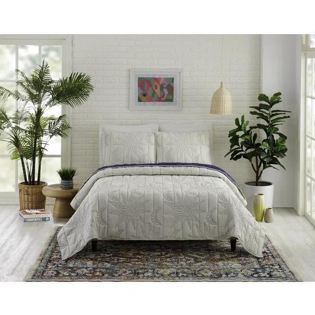JUBL Sun and Moon Natural/Blue Standard Cotton Reversible Quilt Set | Wayfair