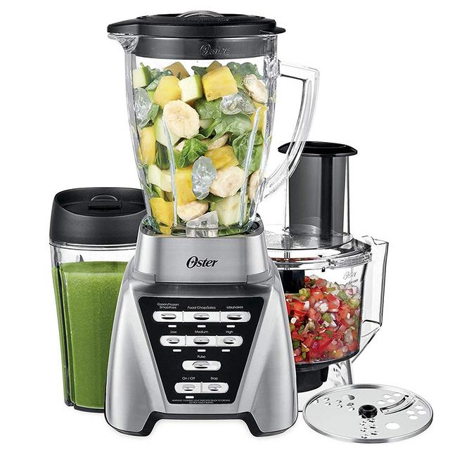 Oster Pro 1200 Blender with Glass Jar plus Smoothie Cup & Food Processor Attachment, Brushed Nickel