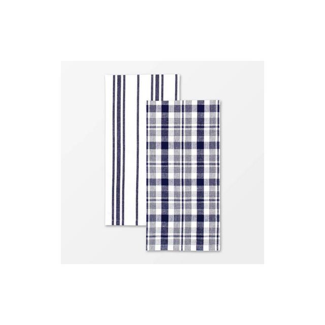 2pk Cotton Farmhouse Towel Navy - MU Kitchen