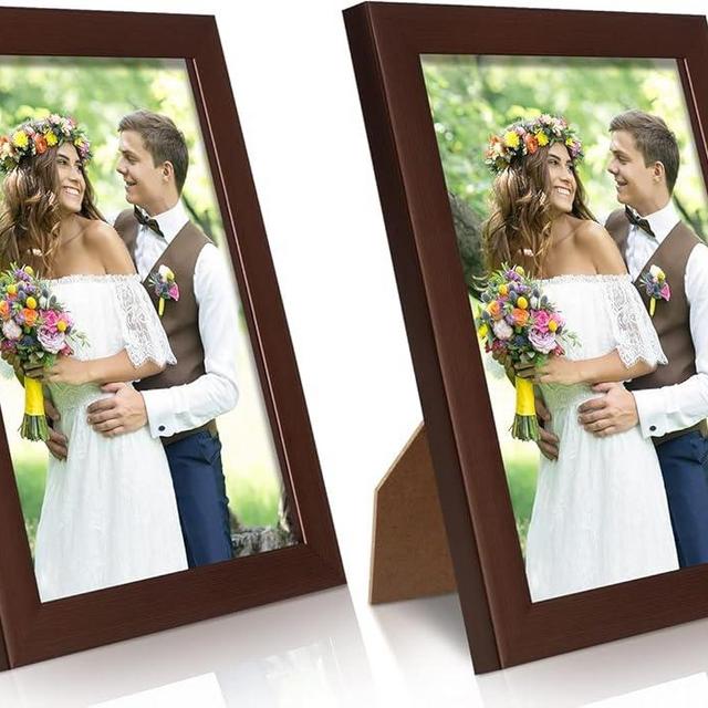 PECULA 2 Pack 5x7 Picture Frame, Brown Picture Frame for Wall and Tabletop Display, Resistant Plastic Photo Picture Frame with Clear Plexiglass for Vertical or Horizontal Display