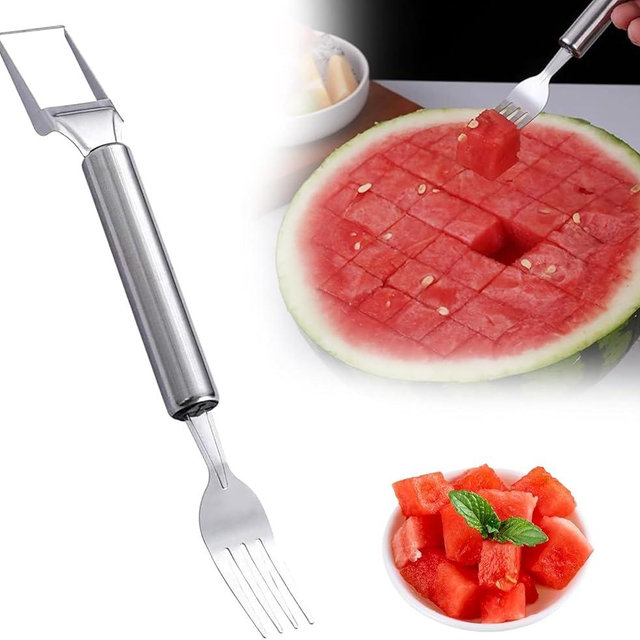2-In-1 Stainless Steel Fruit Cutter, 2026 Upgrade Watermelon Fork Slicer Cutting Tool, Watermelon Fork Cutter for Home Party Camping Kitchen Gadget (1 Pcs)