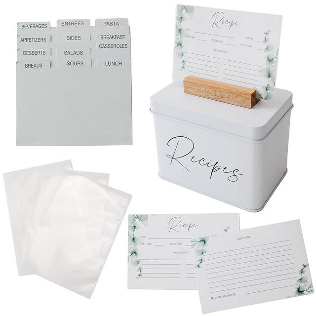 Recipe Box with Cards and Dividers - Recipe Cards and Box Set with 100 Recipe Cards, 100 Card Protectors, Card Holder, 12 Dividers - Recipe Card Box - Recipe Card Holder - Recipe Holder - Recipe Boxes