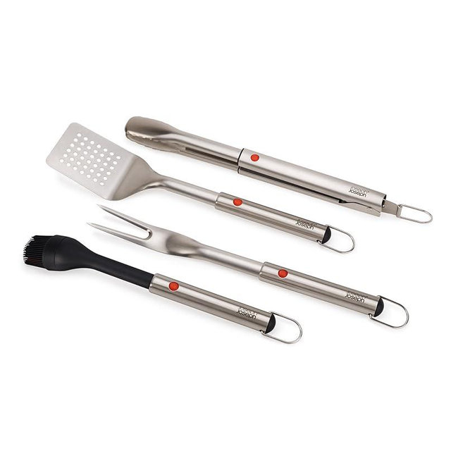 Joseph Joseph GrillOut 5-Piece Stainless Steel BBQ Utensil Set with Storage Case, Brush, Tongs, Turner & Fork, Retractable for compact storage, Easy-clean