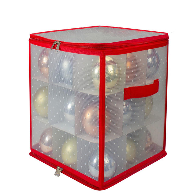 Northlight 12" Transparent Zip Up Christmas Storage Box, Holds 27 Ornaments