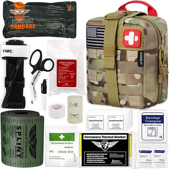 EVERLIT Emergency Trauma Kit GEN-I with Aluminum Tourniquet 36" Splint, Military Combat Tactical IFAK for First Aid Response, Critical Wounds, Gun Shots, Severe Bleeding Control (GEN-1 Camouflage)