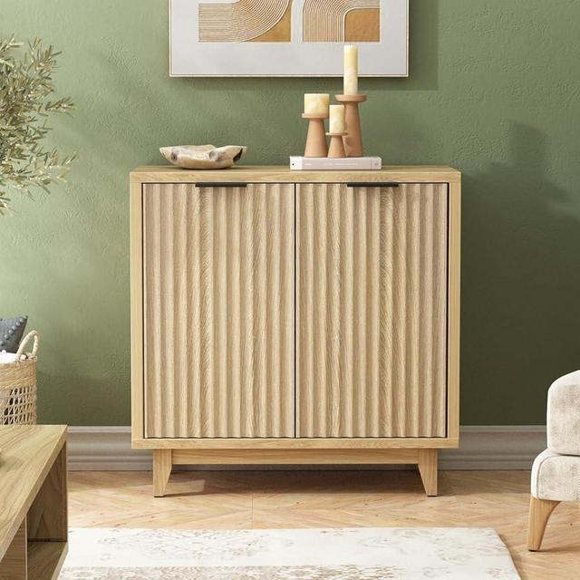 Fluted Cabinet with Storage, 2 Doors Sideboard Buffet Cabinet, Mid Century Modern Accent Cabinet with Adjustable Shelves, Multifunctional Console Table with Storage for Living Room, Kitchen, Entryway