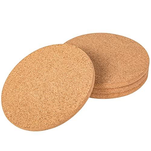 CRCHOM 4 Pack Cork Trivet Set 8" Diameter x 0.4" Thick Round Cork Hot Pads for Dishes, Pots, Pans and Plants