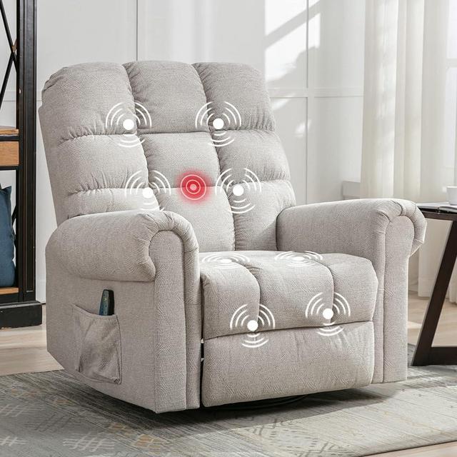 ANJ Oversized Rocker Recliner Chair with Massage and Heat, Manual Overstuffed Swivel Recliners for Big Man, Large Glider Rocking Reclining Chairs for Nursery, Living Room, Cream White