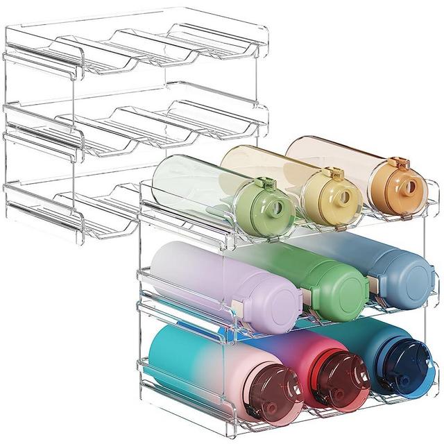 Lifewit Stackable Water Bottle Organizer for Cabinet, Water Bottle Holder, Kitchen Pantry Organization and Storage, Plastic Fridge Wine Racks, Tumbler Travel Mug Cup Holder, 6Pack, Hold 18 Bottles