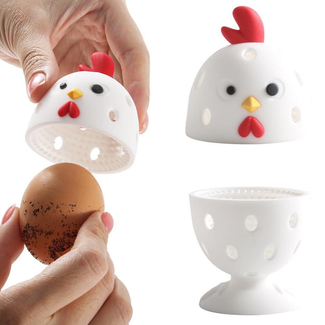 Egg Brush Cleaner, 2PCS Silicone Egg Cleaner Scrubber for Fresh Eggs, Multipurpose Fruit and Vegetable Rotating Scrubber Tool for Fresh Eggs, Reusable Chicken Egg Washer Brush (White)
