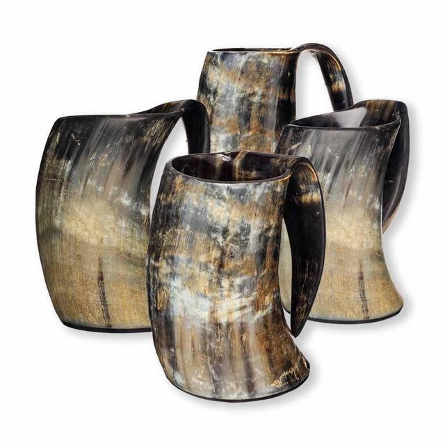 AleHorn The Original Handcrafted Authentic Viking Drinking Horn Tankard for Beer Mead Ale Medieval Inspired Stein Mug Food Safe Vessel with Handle Large 4PK Natural Horn