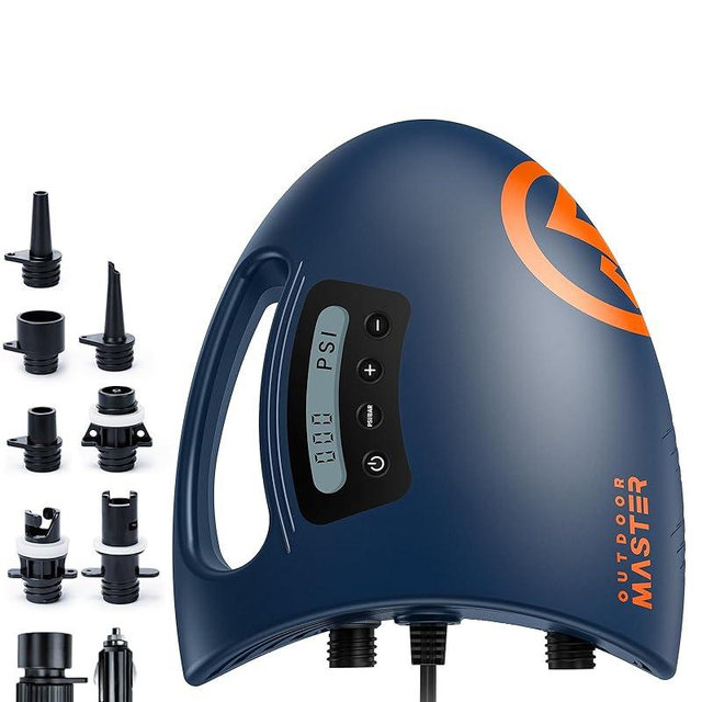 OutdoorMaster 20PSI High Pressure SUP Air Pump Shark - Intelligent Dual Stage Inflation & Auto-Off & Deflation, 12V DC Car Connector, for Inflatable Stand Up Paddle Boards, Boats