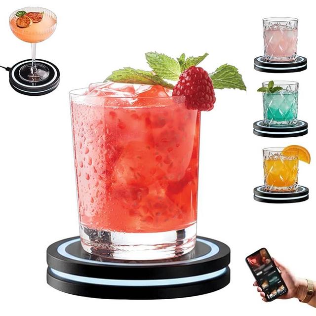 2.0 Smart Coaster Cocktail Mixer, Smart Coaster Cocktail Machine with App, Easy to Clean & Carry & Store, Interactive Lighting with Built-in Smart Sensing Tech for Home Party Mat (1PC Black)