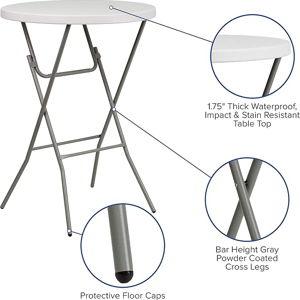 Flash Furniture Kathryn 2.63' Round Folding Bar Height Table for Parties and Commercial Events, Indoor/Outdoor Plastic Bar Height Folding Table, White