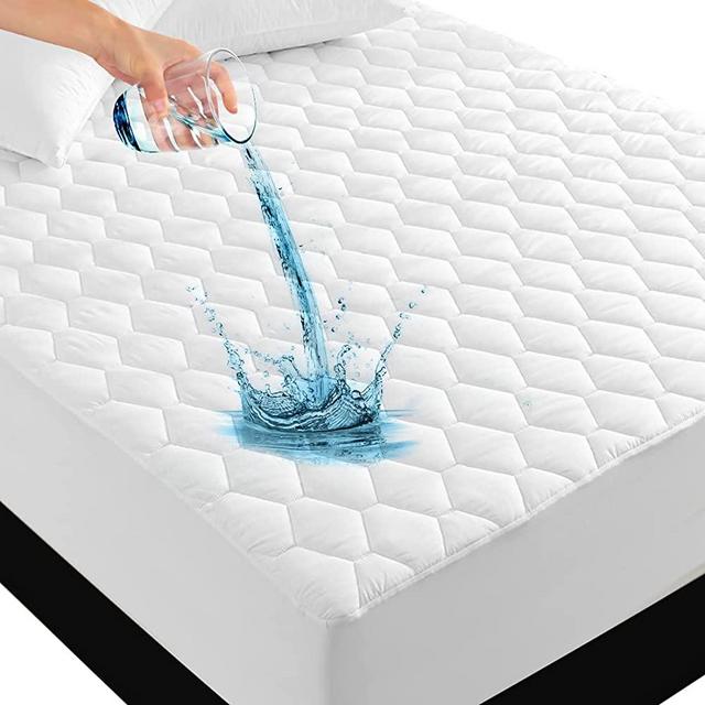 Queen Size 100% Waterproof Mattress Pad, Breathable Quilted Fitted Mattress Protector with Deep Pocket Stretches up to 18 Inches, Soft Hollow Cotton Filling Mattress Cover for Queen Size Bed (White)