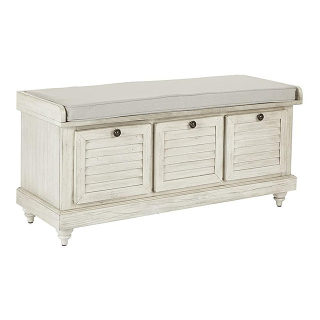 Office Star Dover Storage Bench in White Wash Finish