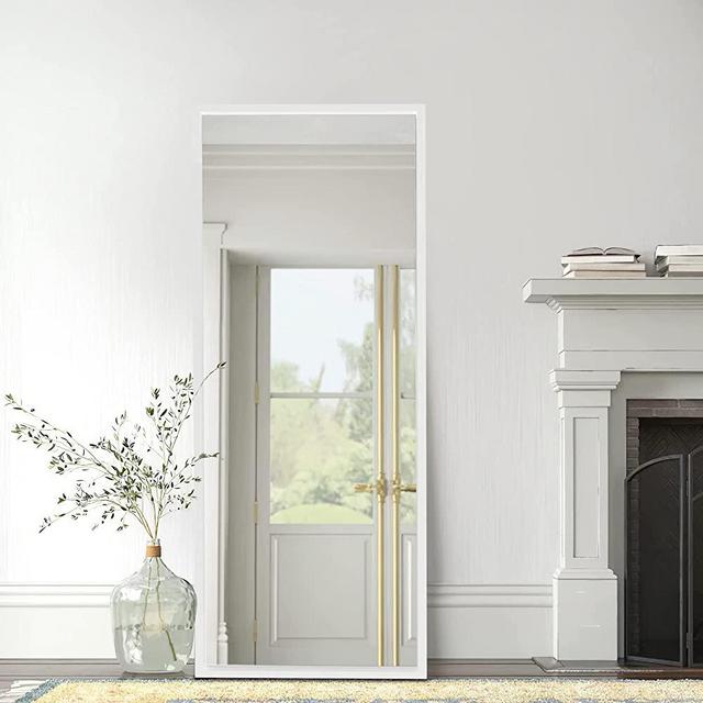 NeuType 59" X 20" Full Length Mirror MDF Frame Floor Mirror Wall Mirror Dressing Mirror Hanging or Leaning Against Wall Standing Mirror Bedroom Mirror Full Body Mirror White with Stand