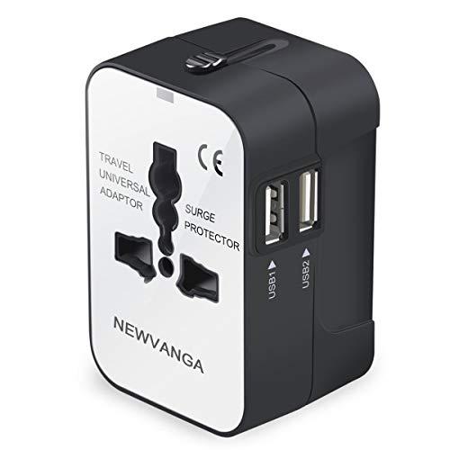 Travel Adapter, Worldwide All in One Universal Travel Adapter Wall Charger AC Power Plug Adapter with Dual USB Charging Ports for USA EU UK AUS, White