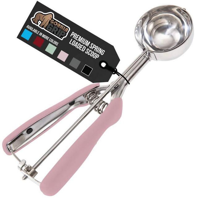 Gorilla Grip Premium Fruit, Cookie and Ice Cream Spring-Loaded Scoop, 3 TBSP Scooper Size 24, Comfortable Disher, Easy Squeeze Handle, Durable Stainless Steel, Uniform Portions Every Time, Pink
