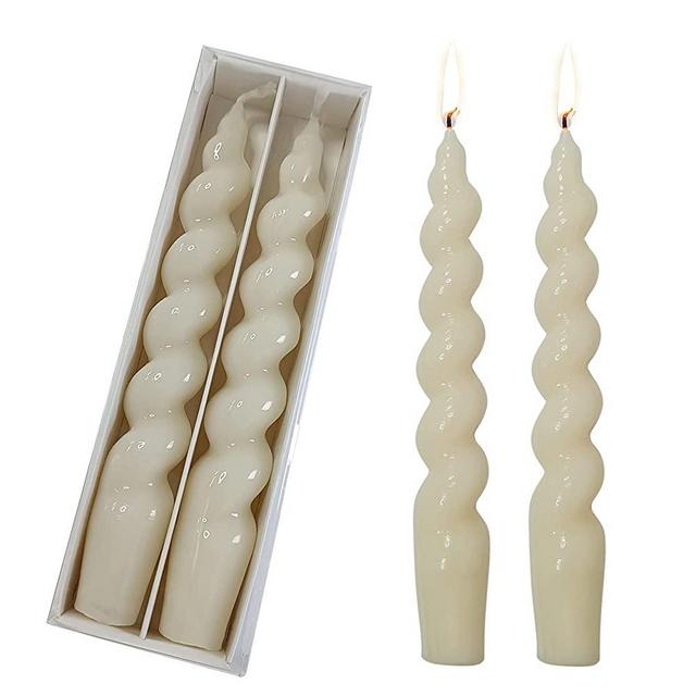 Spiral Taper Dinner Candles Stick Twisted Candles H 7.5inch Wax Unscented Dinner Candle Dripless for Home Decor, Relaxation & All Occasions(Apricot)
