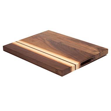 Large Multipurpose American Walnut Wood Cutting Board with Cherry/Maple Accents: 17x13x1.1 Reversible Charcuterie Board with Cracker Holder (Gift Box Included) by Sonder Los Angeles