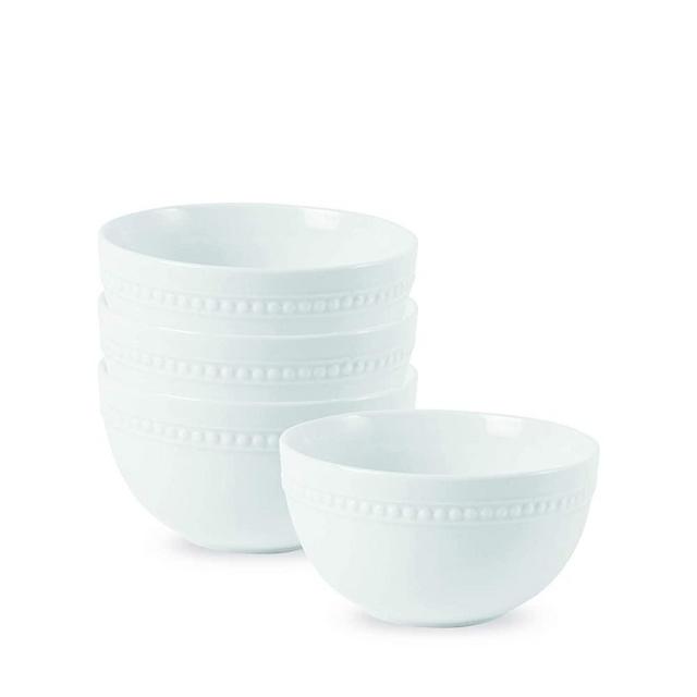 Everyday White by Fitz and Floyd Beaded 26 Ounce Soup Cereal Bowls, Set of 4