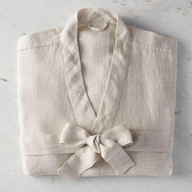 Natural Belgian Flax Linen Waffle Robe, Extra Small/Small