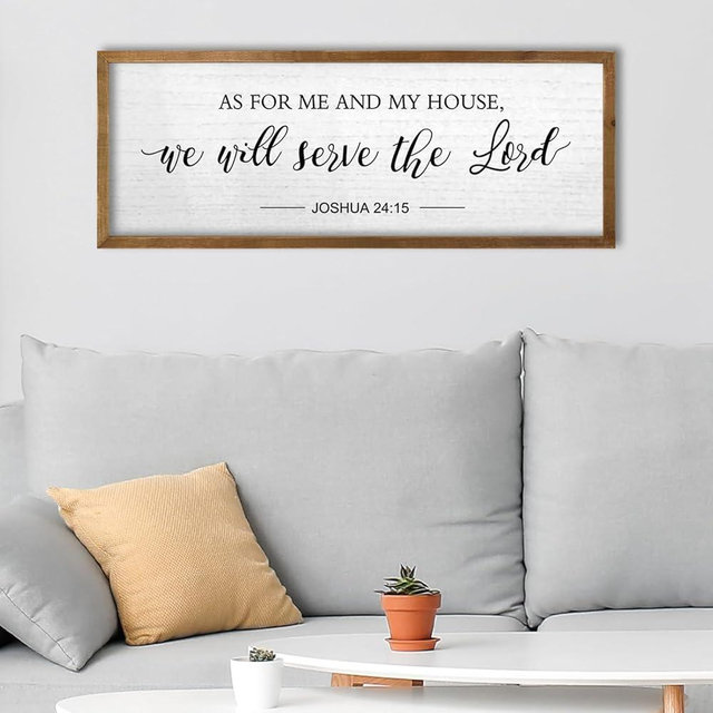 TQianJiang As For Me And My House We Will Serve The Lord Wall Decor 24"X10" Joshua 24 15 Bible Verse Sign Large Wood Framed Wall Hanging Art (Wood)