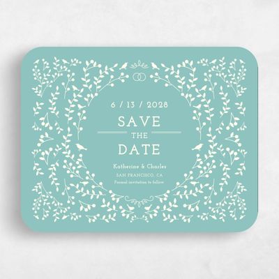 Blue Rounded Wedding Save the Date - Ivy Wreath