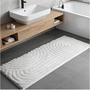 Sunlit 24"x60" Boho Decorative Textured Bathroom Rugs Runner, Mid Century Modern Extra Long Non-Slip Absorbent Soft Bath Mat, Organic Modern Floor Mat Bath Runner Dry Fast Machine Washable, White