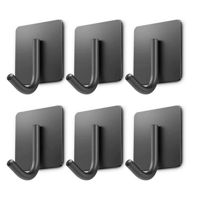 xdgeLoad Adhesive Hooks, Towel Hooks 6 Pack Heavy Duty Adhesive Hooks, Towel Hooks for Bathroom Kitchen Bedroom, Stainless Steel Hook for Hanging - Matte Dark Gray